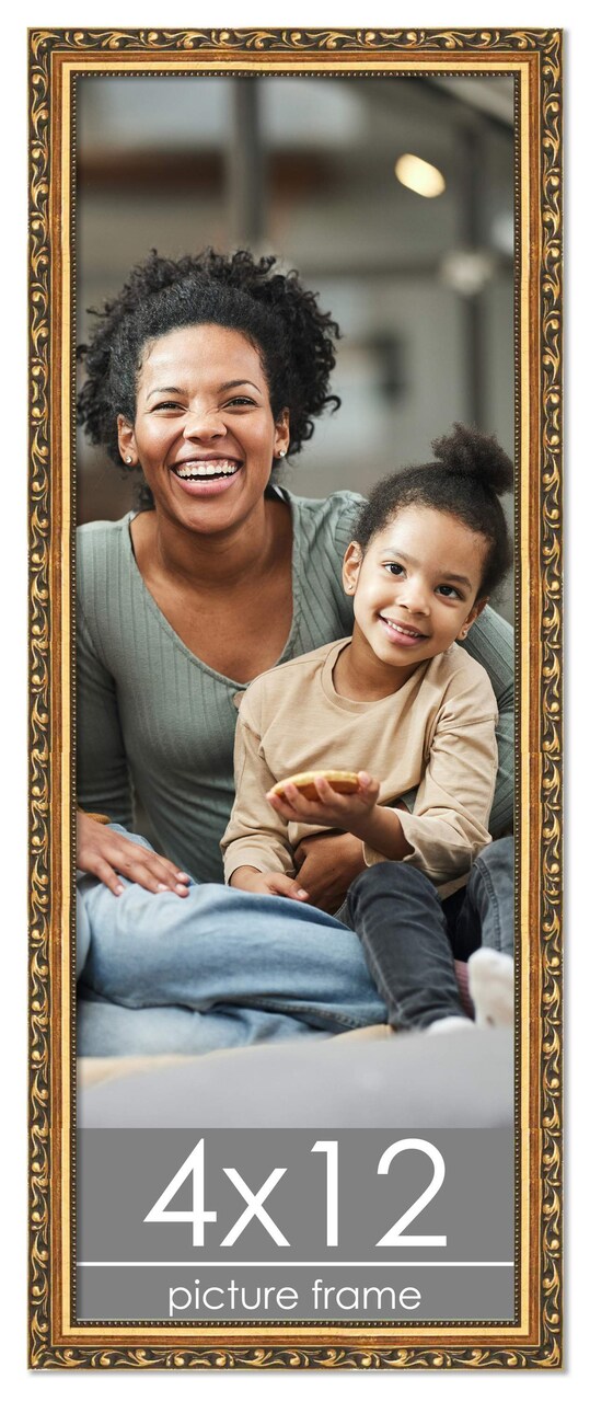 4x12 Museum-Quality Picture Frame with UV-Resistant Acrylic & Acid-Free Backing, Available in 4 Finishes - Gold, Silver, Bronze, and Black